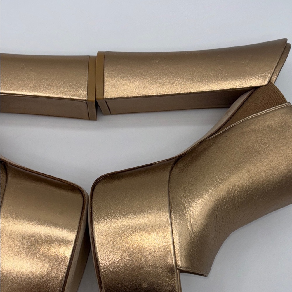 Stuart Weitzman Metallic Gold Mules SKYHIGH 145 Platform Slide Sandal Size 9 - Picture 8 of 13